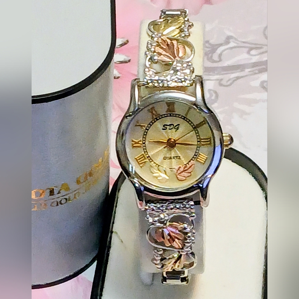 SDG Black Hills Gold Leaves Watch-Solid Silver Tips Large Gold Leaves+Expansion - Picture 4 of 6